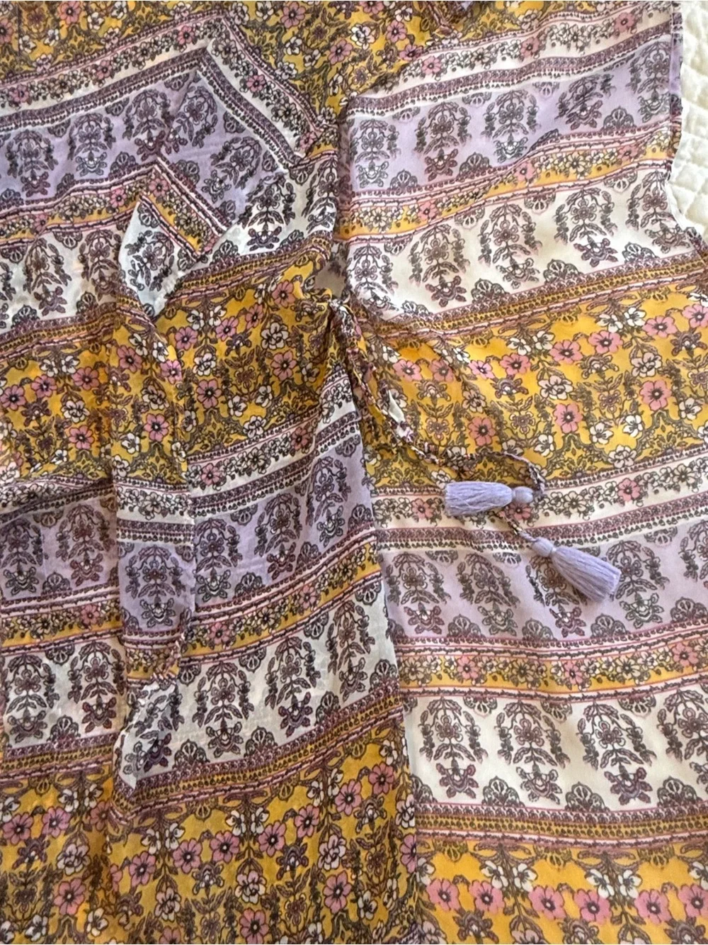 Floral Stripe Lavender & Mustard Lightweight Scarf Wrap